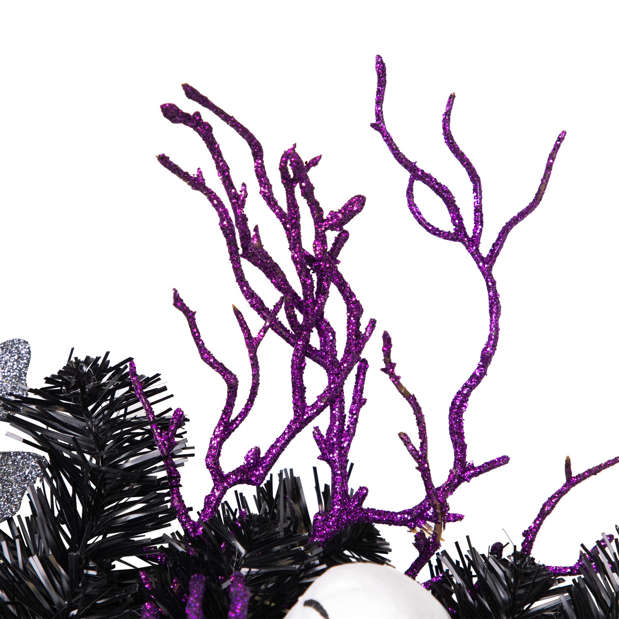 24'' Unlit Purple and Black Spooky Skeleton Pine Halloween Wreath